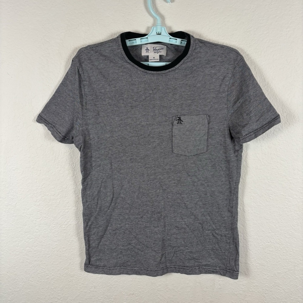 Penguin Womens Shirt Top M Medium Short Sleeve Striped Crew Neck Excellent